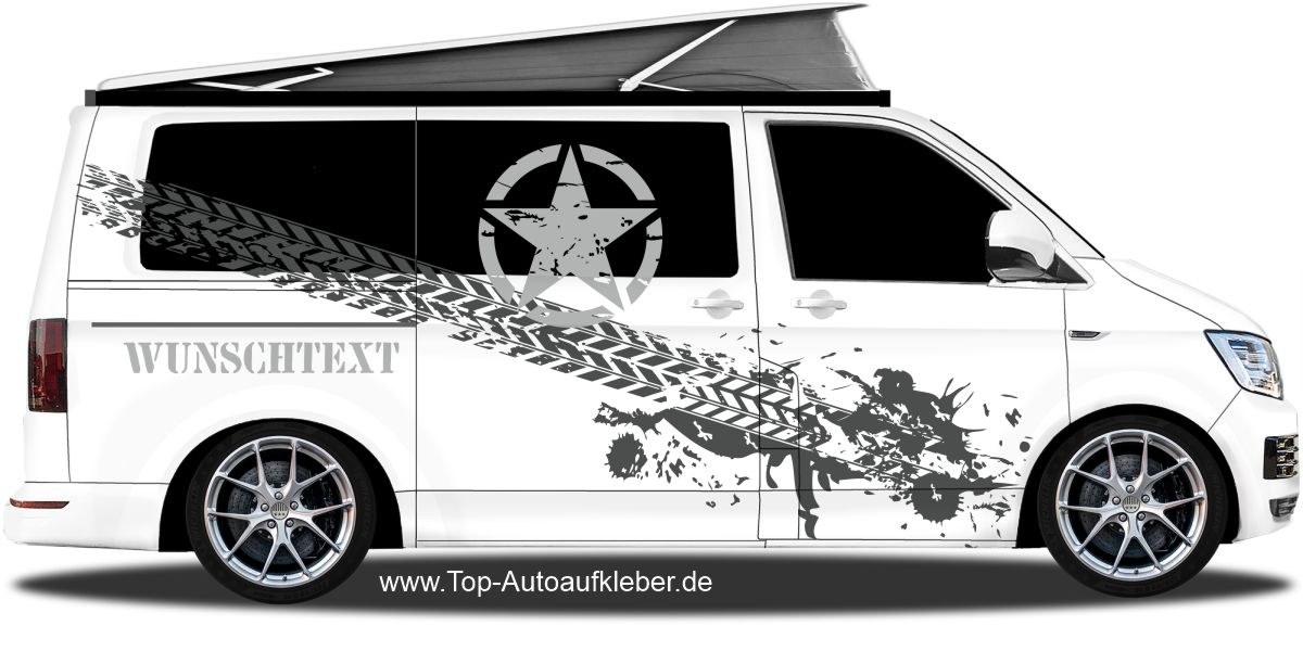 Aufkleber mit US Army Sternlogo, Reifenspuren und Wunschtext
