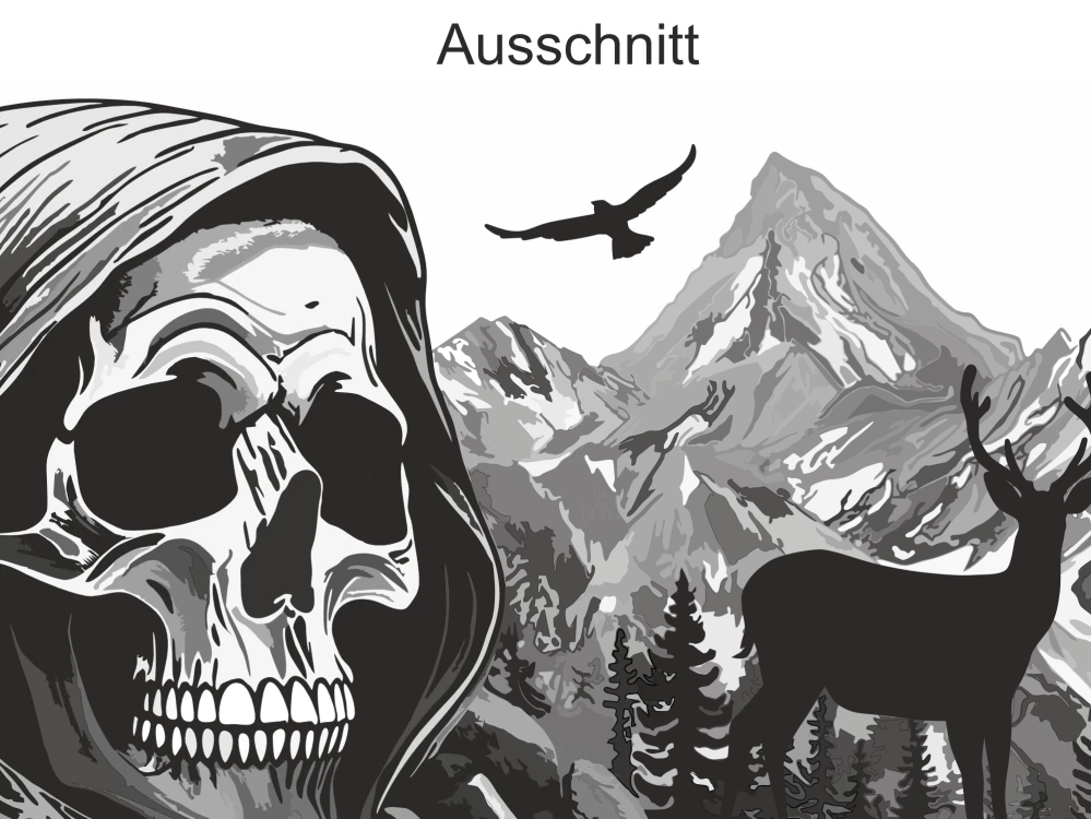 Camper Dekor Bergmassiv mit Totenschädel