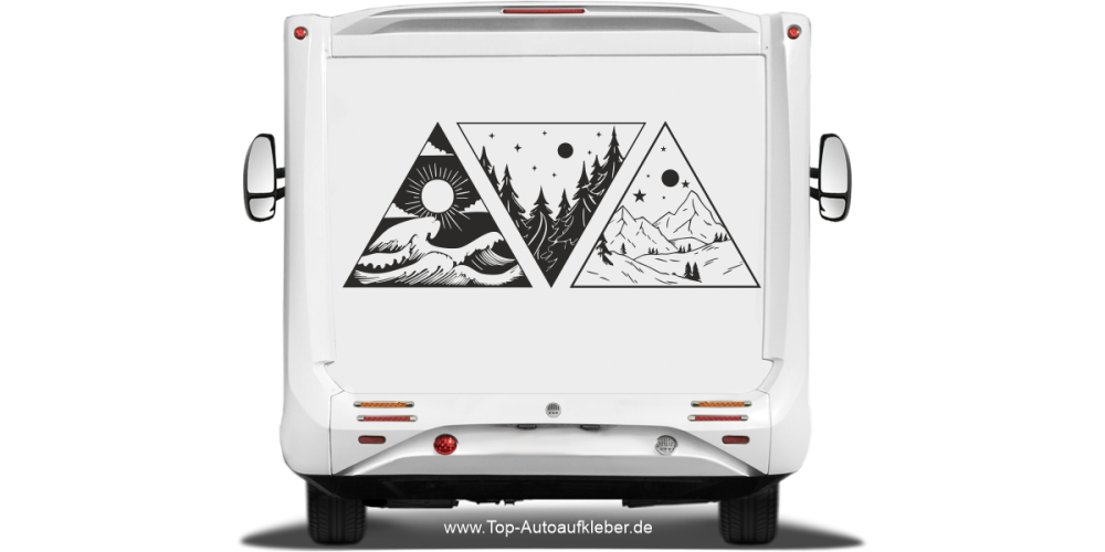 Camperaufkleber Berge Wald und Meer