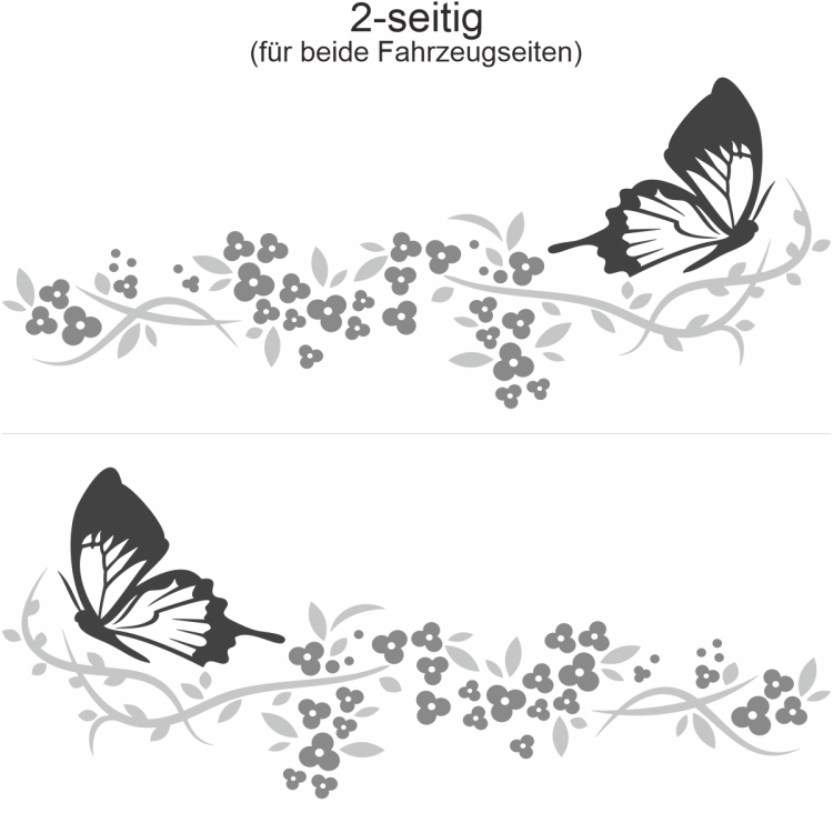 Camperaufkleber Blütenzauber und Schmetterling  - Ansicht zweiseitig für beide Fahrzeugseiten
