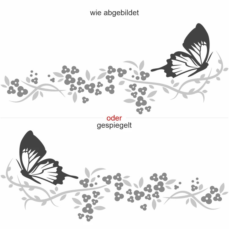 Camperaufkleber Blütenzauber und Schmetterling | Ansicht Ausrichtung