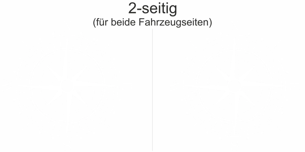 Camperaufkleber Kompass | Set für beide Fahrzeugseiten  - Ansicht Ausrichtung und Farbauswahl