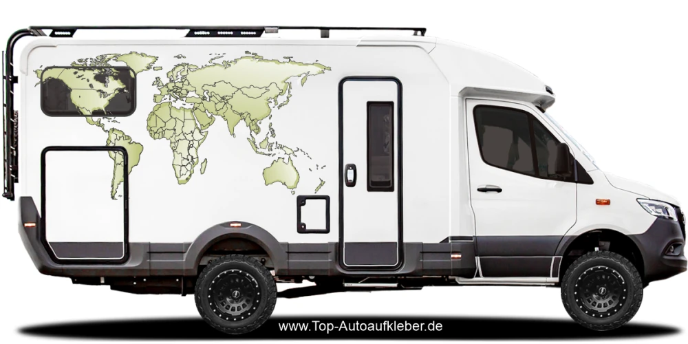 Camperaufkleber Weltkarte | Set für beide Fahrzeugseiten