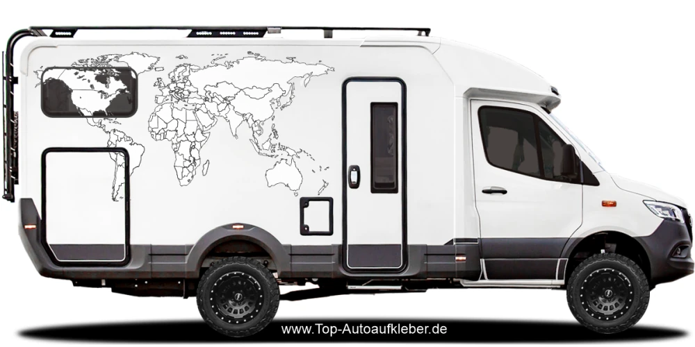 Camperaufkleber Weltkarte | Set für beide Fahrzeugseiten