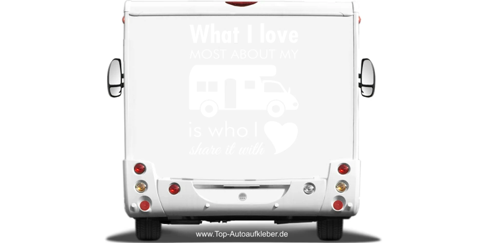 Camperaufkleber What I love auf hellem Heck - Ansicht Farbauswahl