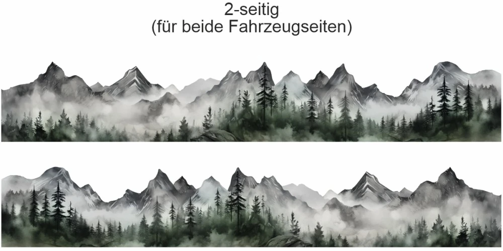 Campervan Aufkleber Nebel Berge - Ansicht zweiseitig für beide Fahrzeugseiten