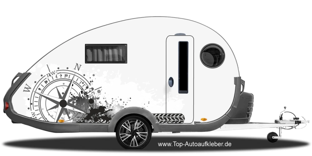 Campingaufkleber Windrose mit Reifenspur