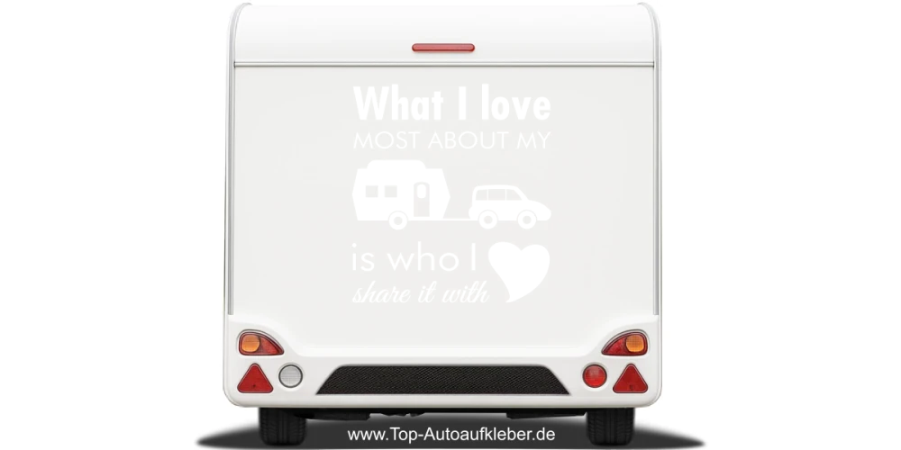 Caravanaufkleber What I love auf hellem Heck - Ansicht Farbauswahl
