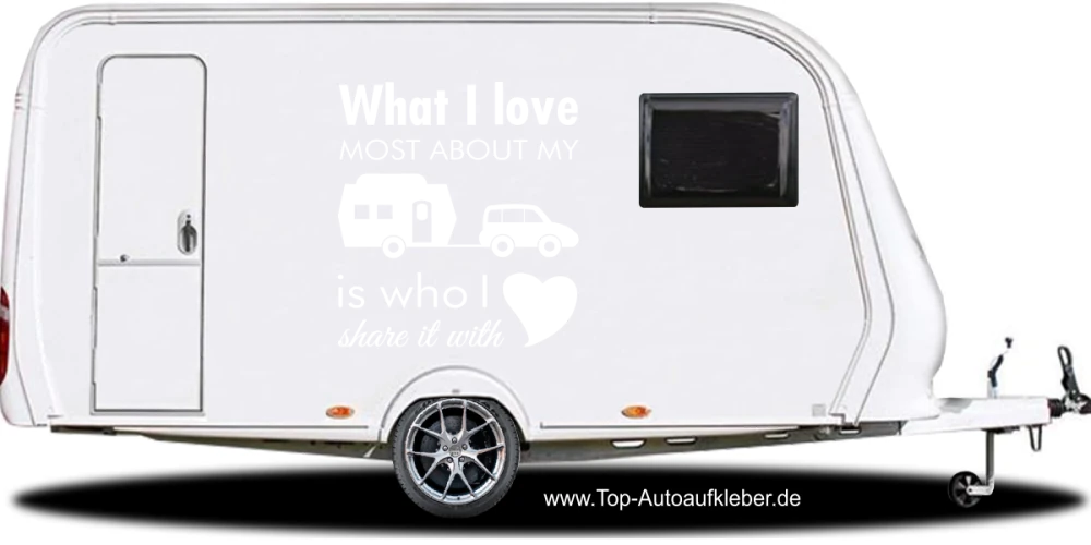 Caravanaufkleber What I love auf heller Wohnwagenseiten - Ansicht Farbauswahl