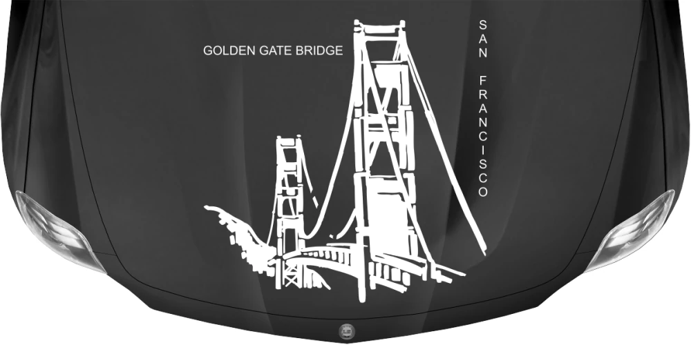 Wohnmobilaufkleber Golden Gate Bridge auf dunkler Motorhaube - Ansicht Farbauswahl
