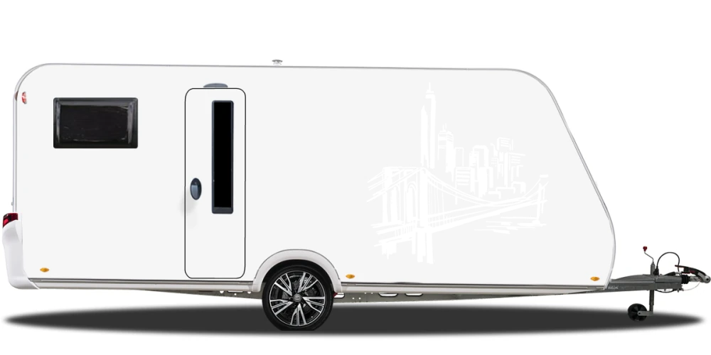 Wohnmobilaufkleber Skyline New York auf hellem Wohnwagen - Ansicht Farbauswahl