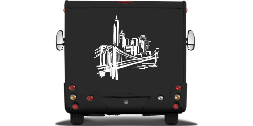 Wohnmobilaufkleber Skyline New York auf Heck von Wohnmobil oder Wohnwagen - Ansicht Farbauswahl