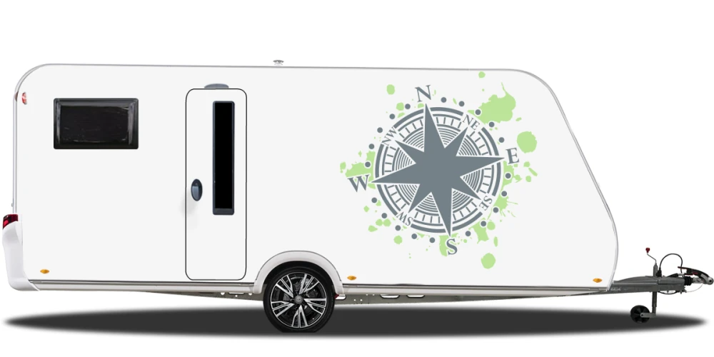Bunter Autoaufkleber mit Kompass für beide Fahrzeugseiten