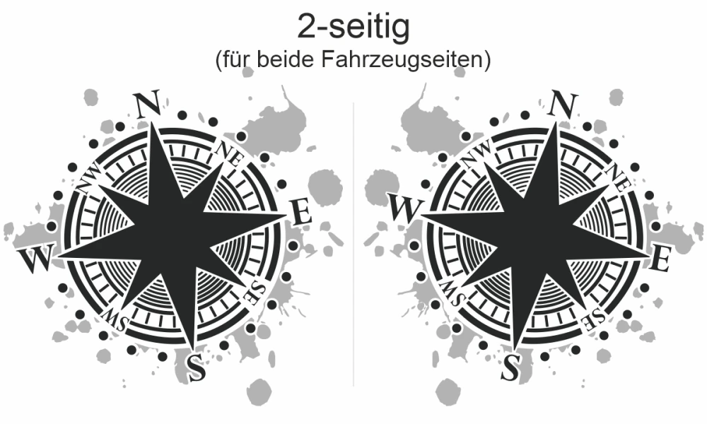 Bunter Autoaufkleber mit Kompass für beide Fahrzeugseiten