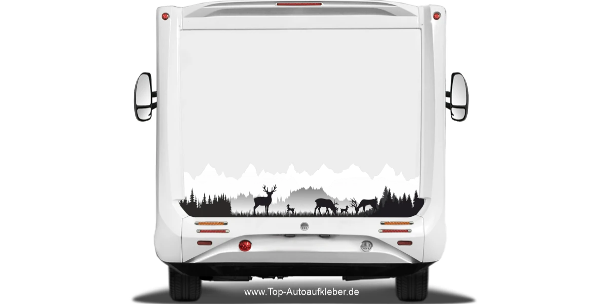 Wohnwagen Dekor Wohnmobil Gebirge und Waldlichtung mit Rehen