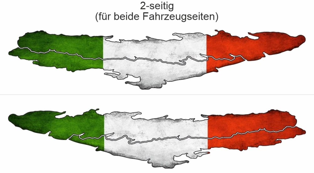 Sticker Die Flagge Italiens - Ansicht zweiseitig für beide Fahrzeugseiten