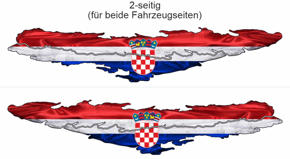 Flagge Kroatien - Ansicht zweiseitig für beide Fahrzeugseiten