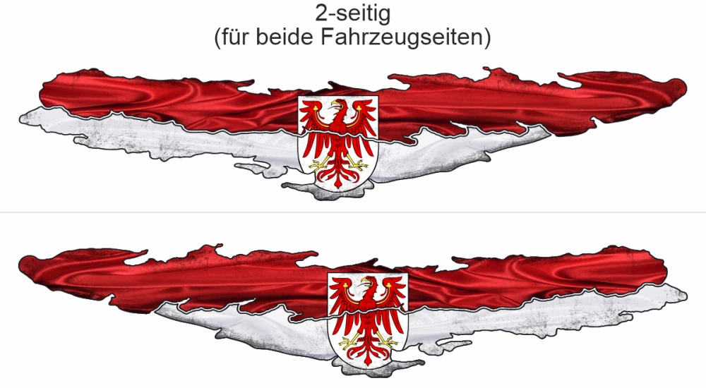 Flagge von Brandenburg als Autoaufkleber - Ansicht zweiseitig für beide Fahrzeugseiten