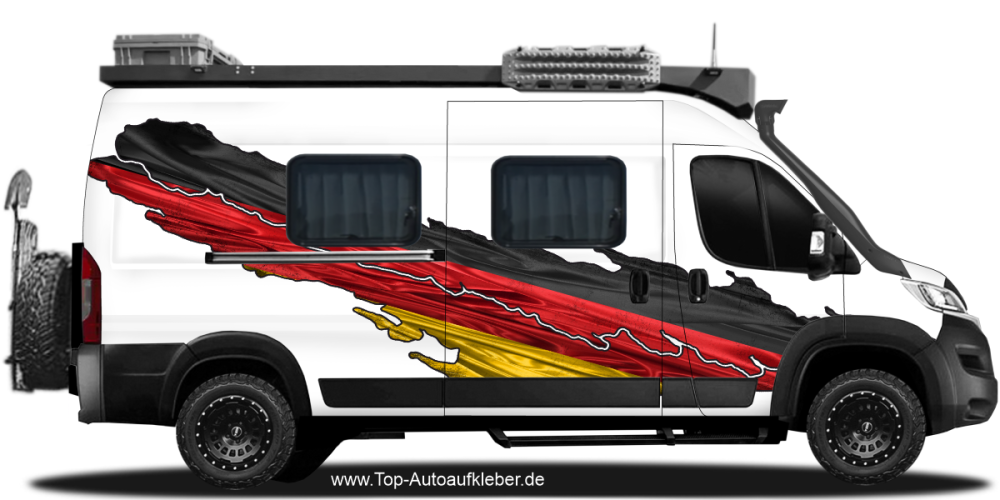 Die Deutsche Flagge auf Fahrzeugseite von Camper
