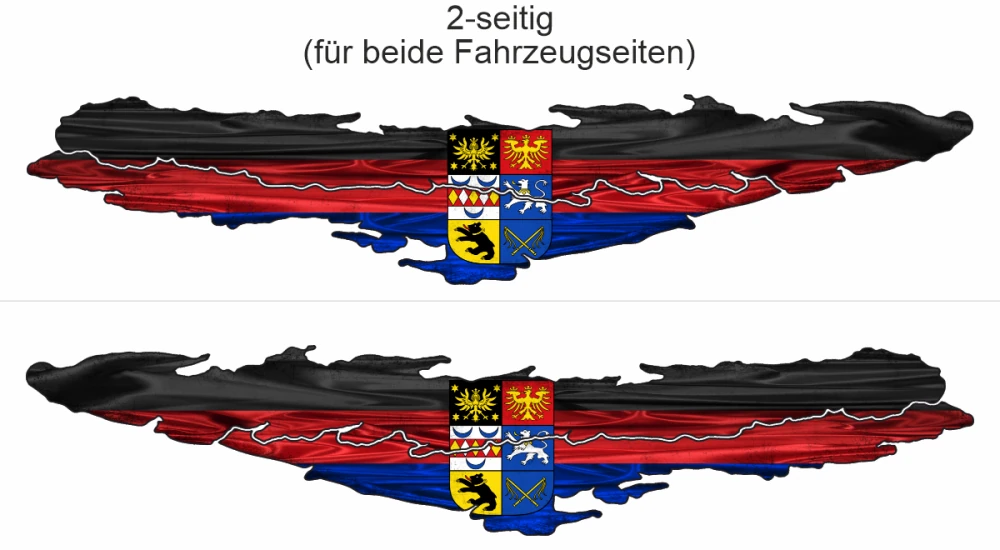 Ostfriesische Flagge als Autoaufkleber - Ansicht zweiseitig für beide Fahrzeugseiten