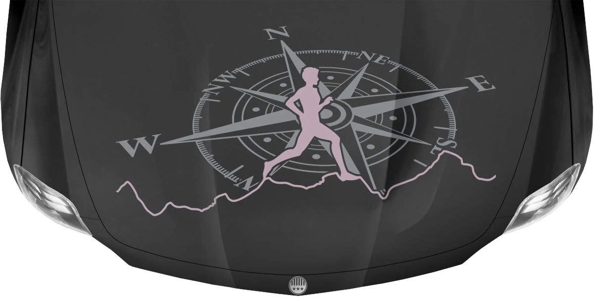 Läufer und Kompass als Aufkleber für die Motorhaube