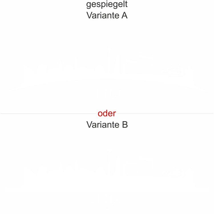 Kieler Skyline als Aufkleber für die Heckscheibe - Ansicht Ausrichtung mit Farbauswahl und Variante Kieler Skyline als Aufkleber für die Heckscheibe - Ansicht Ausrichtung mit Farbauswahl und Variante