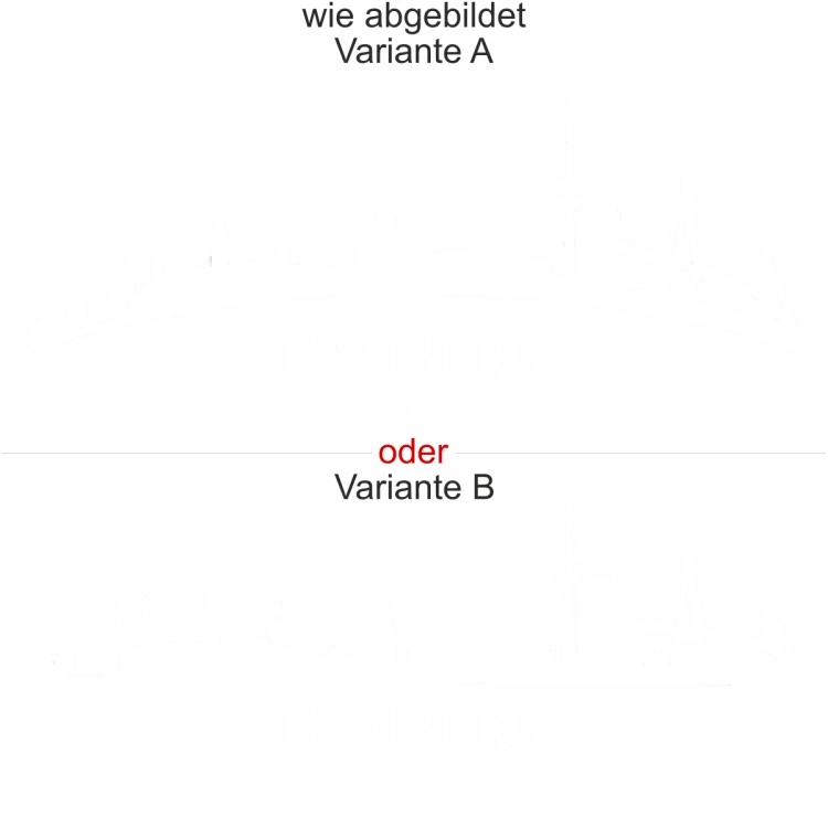 Hamburger Skyline als Aufkleber für die Heckscheibe - Ansicht Ausrichtung mit Farbauswahl und Variante