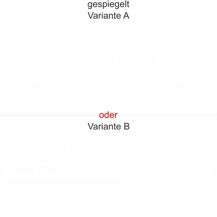Hamburger Skyline als Aufkleber für die Heckscheibe - Ansicht Ausrichtung mit Farbauswahl und Variante