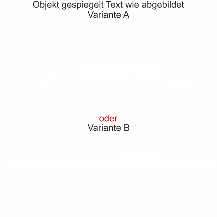 Heckscheibenaufkleber Skyline Niedersachsen- gespiegelt - Text wie abgebildet - Ansicht Farbauswahl - Varianten A und B