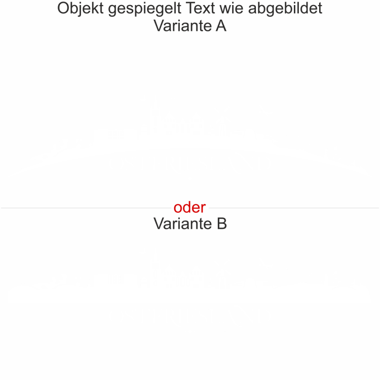 Heckscheibenaufkleber Skyline Ostfriesland - gespiegelt - Text wie abgebildet - Ansicht Farbauswahl - Varianten A und B