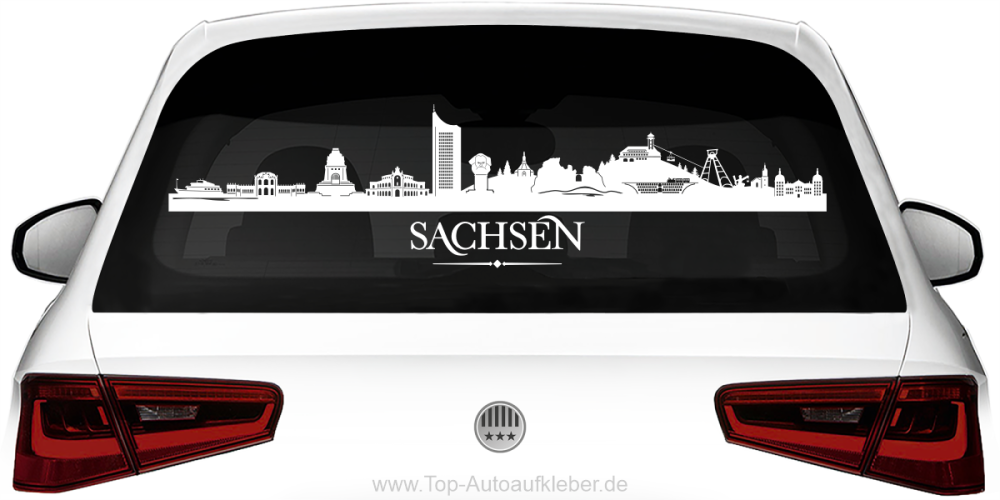 Heckscheibenaufkleber Skyline Sachsen mit Farbauswahl