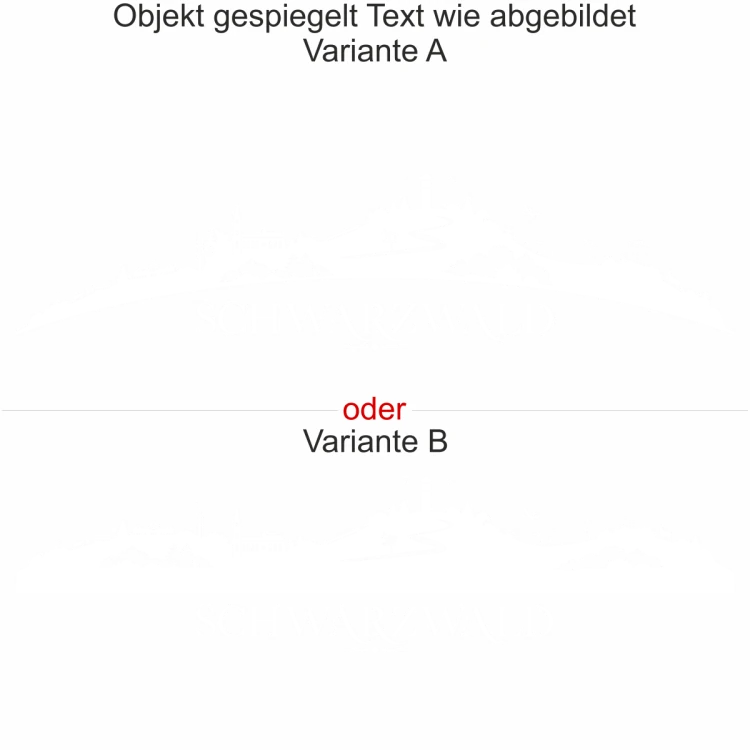Heckscheibenaufkleber Skyline Schwarzwald - gespiegelt - Text wie abgebildet - Ansicht Farbauswahl - Varianten A und B