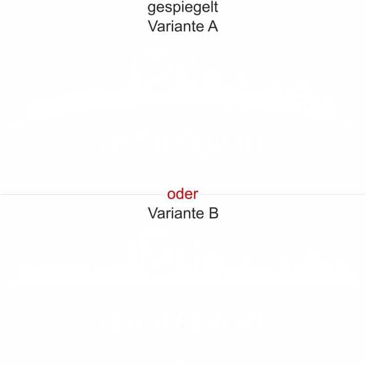 Dortmunder Skyline als Aufkleber für die Heckscheibe - Ansicht Ausrichtung mit Farbauswahl und Variante Dortmunder Skyline als Aufkleber für die Heckscheibe - Ansicht Ausrichtung mit Farbauswahl und Variante