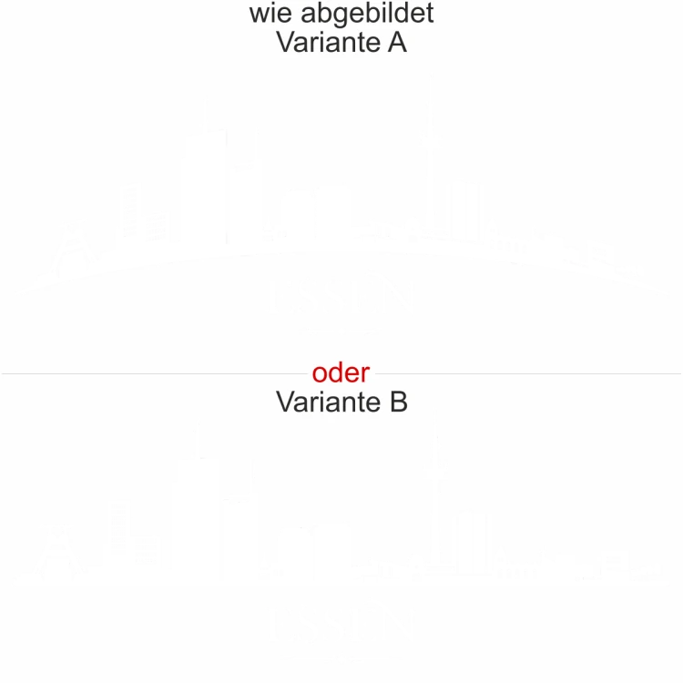 Essener Skyline als Aufkleber für die Heckscheibe - Ansicht Ausrichtung mit Farbauswahl und Variante