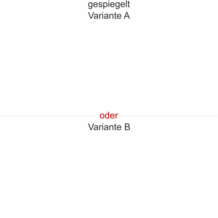 Essener Skyline als Aufkleber für die Heckscheibe - Ansicht Ausrichtung mit Farbauswahl und Variante