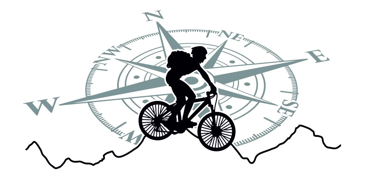 Kompass mit Mountainbike als selbstklebende Autofolie