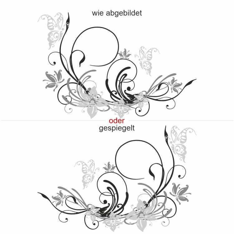 Klebefolie für die Heckscheibe mit Ornament und Schmetterlingen - Ansicht Ausrichtung