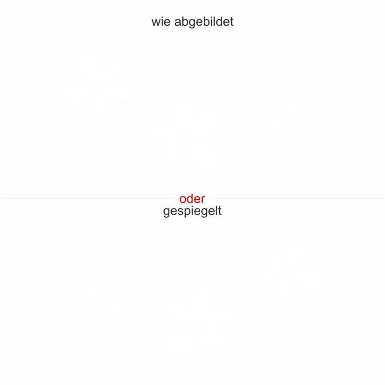 Aufkleber für die Heckscheibe mit Blumen Ornament und Schmetterling - Ansicht Ausrichtung und Farbauswahl