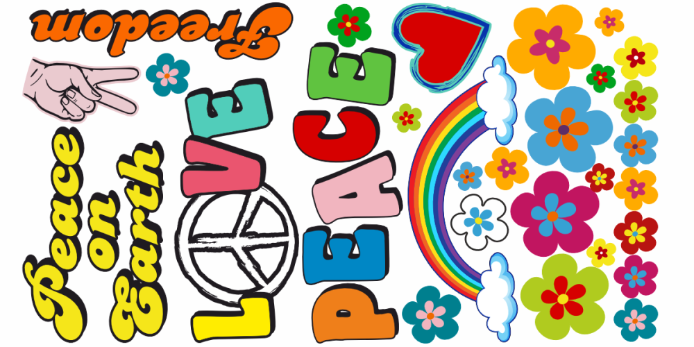 Hippie Aufkleber Set Peace & Love zur individuellen Platzierung