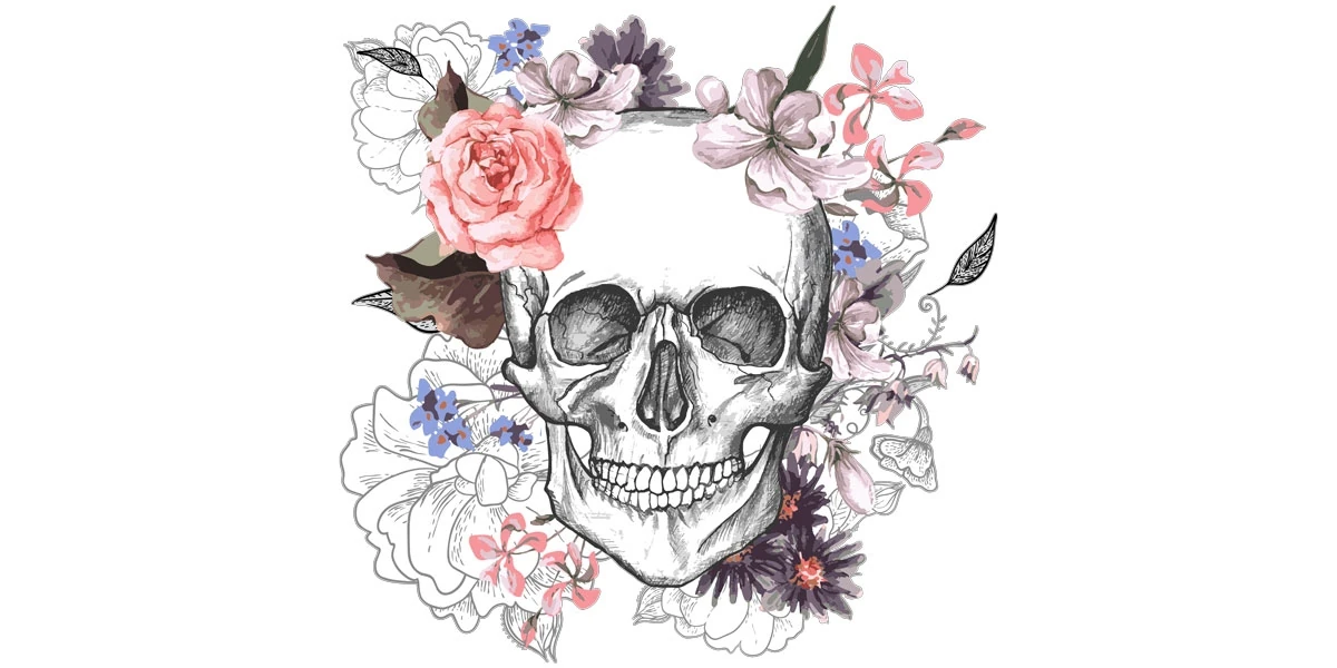 Sticker Totenkopf mit Blüten