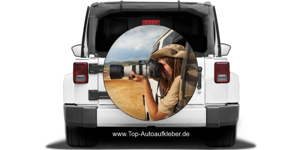 Auto Klebefolie Eigenes Foto auf heller Ersatzradabdeckung