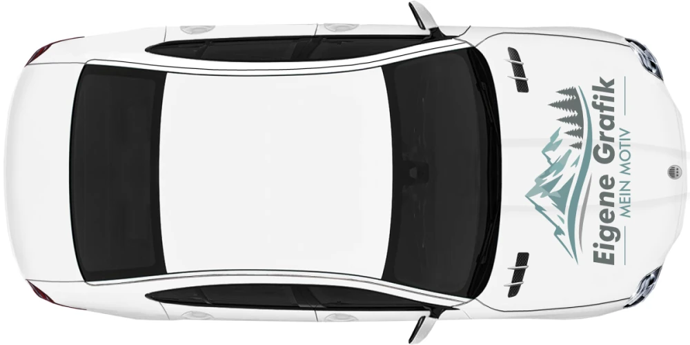 Klebefolie Eigenes Motiv mehrfarbig auf heller Motorhaube - Ansicht von oben
