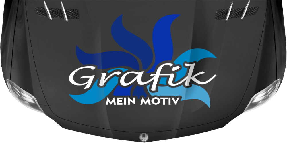 Klebefolie Eigenes Motiv mehrfarbig auf dunkler Motorhaube