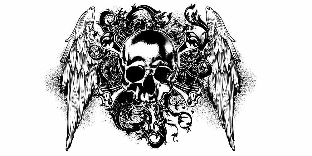 Auto Klebefolie Flügeldesign mit Totenkopf | Set für beide Fahrzeugseiten