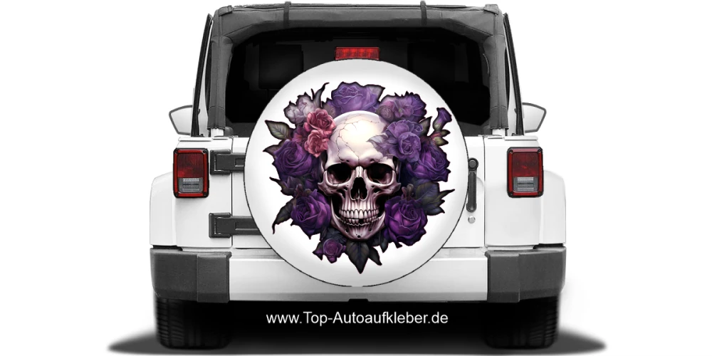 Klebefolie für Auto Rosen Totenkopf auf heller Ersatzradabdeckung