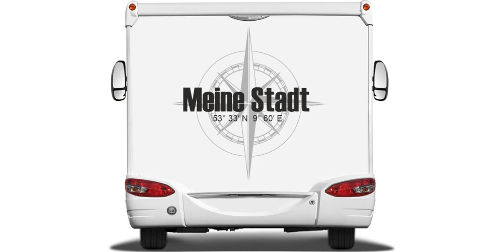Aufkleber fürs Wohnmobil mit Kompass und Wunschtext