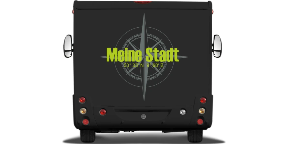 Kompass mit Koordinaten und Wunschtext