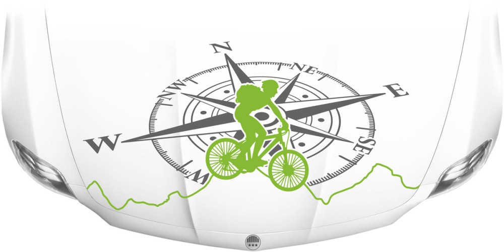 Autofolie mit Kompass und Mountainbike zum Bekleben der Motorhaube