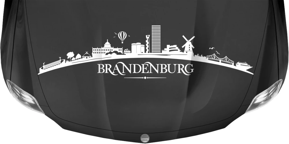 Motorhaubenaufkleber Skyline Brandenburg auf dunkler Motorhaube - Ansicht Farbauswahl