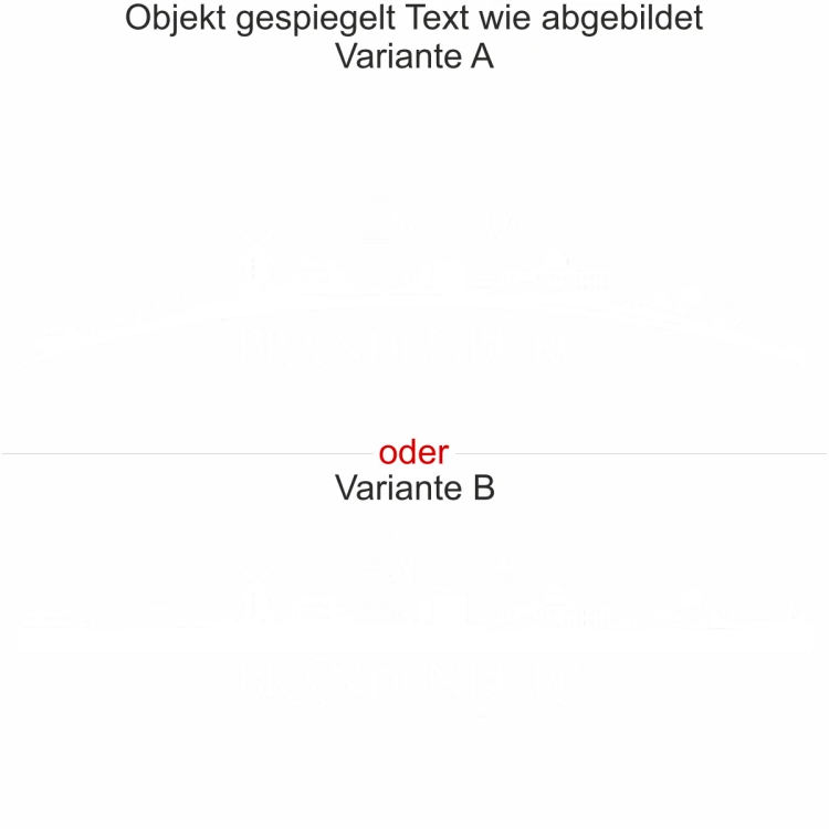 Motorhaubenaufkleber Skyline Brandenburg - gespiegelt - Text wie abgebildet - Ansicht Farbauswahl - Varianten A und B